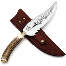 Faca Churrasco Folha 10'' Polegadas, Aço Inox Cirúrgico, Cabo Chifre de Cervo